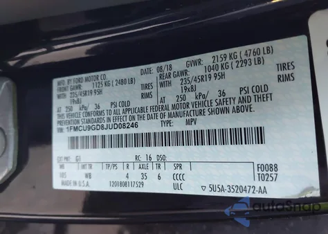 2018 Ford Escape Se from USA, damaged, VIN 1FMCU9GD8JUD08246